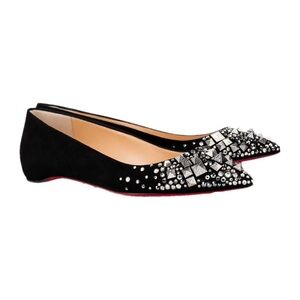 Authentic Christian Louboutin Black Suede Embellished Flats